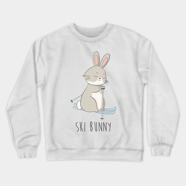 Ski Bunny Cute Rabbit, Bunny Ski Crewneck Sweatshirt by Dreamy Panda Designs